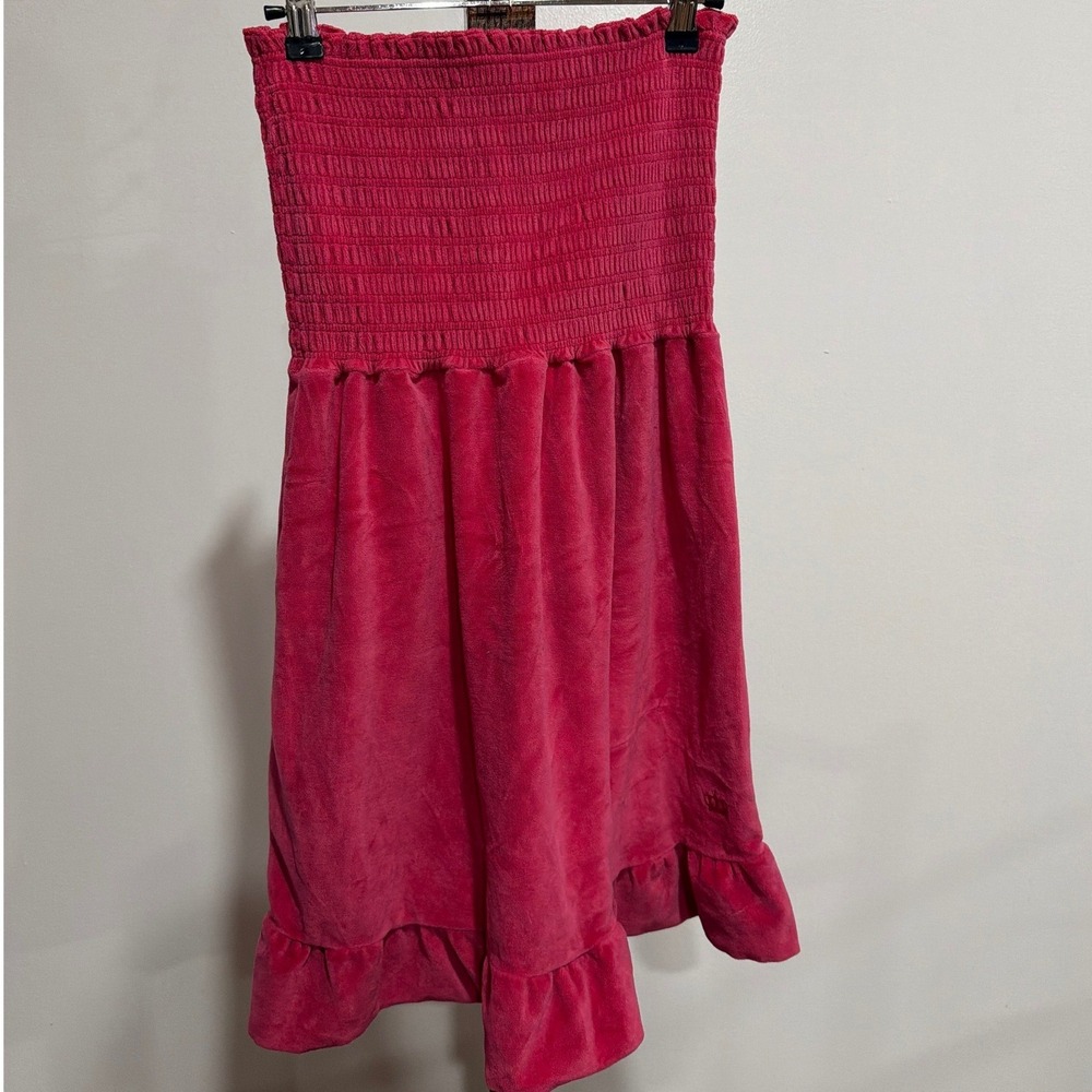 Juicy by Juicy Couture Womens Pink Velour Smocked Strapless Ruffle Tube Dress L